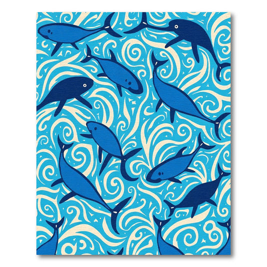 Deep Blue Ocean Whale Swirl Rug