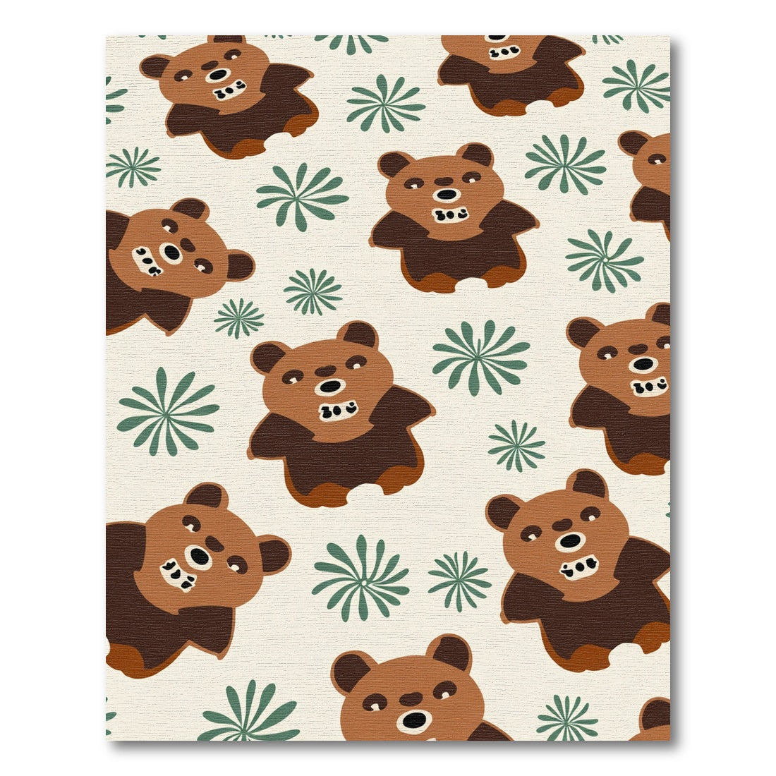Brown Bear Sprouts Repeating Pattern Rug