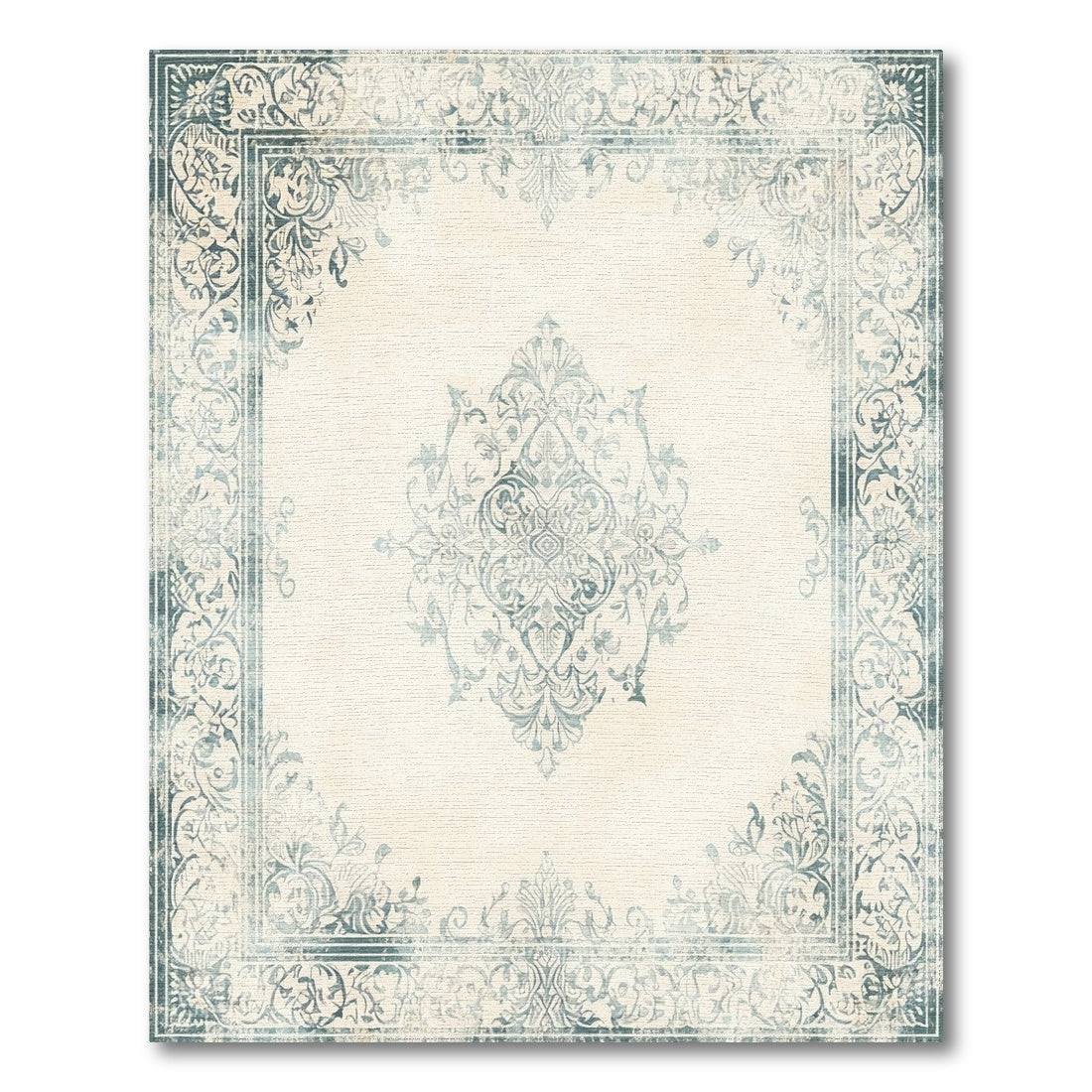 Blue and Teal Blue Teal Distressed Vintage Area Rug