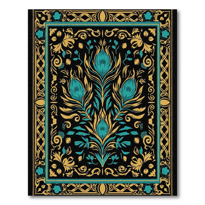Turquoise Gold Floral Symmetry Rug