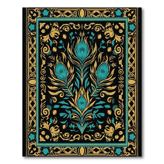Turquoise Gold Floral Symmetry Rug