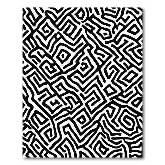 Monochrome Abstract Maze Lines Rug