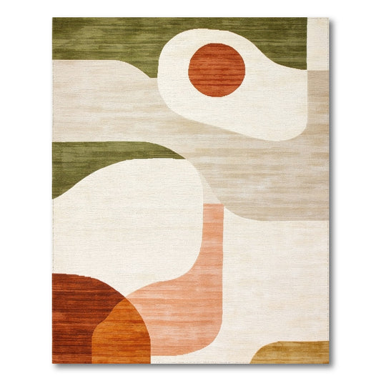 Abstract Beige Area Rug with Terracotta Circle