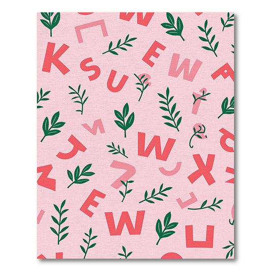 Pink Crimson Alphabet Botanical Background Rug