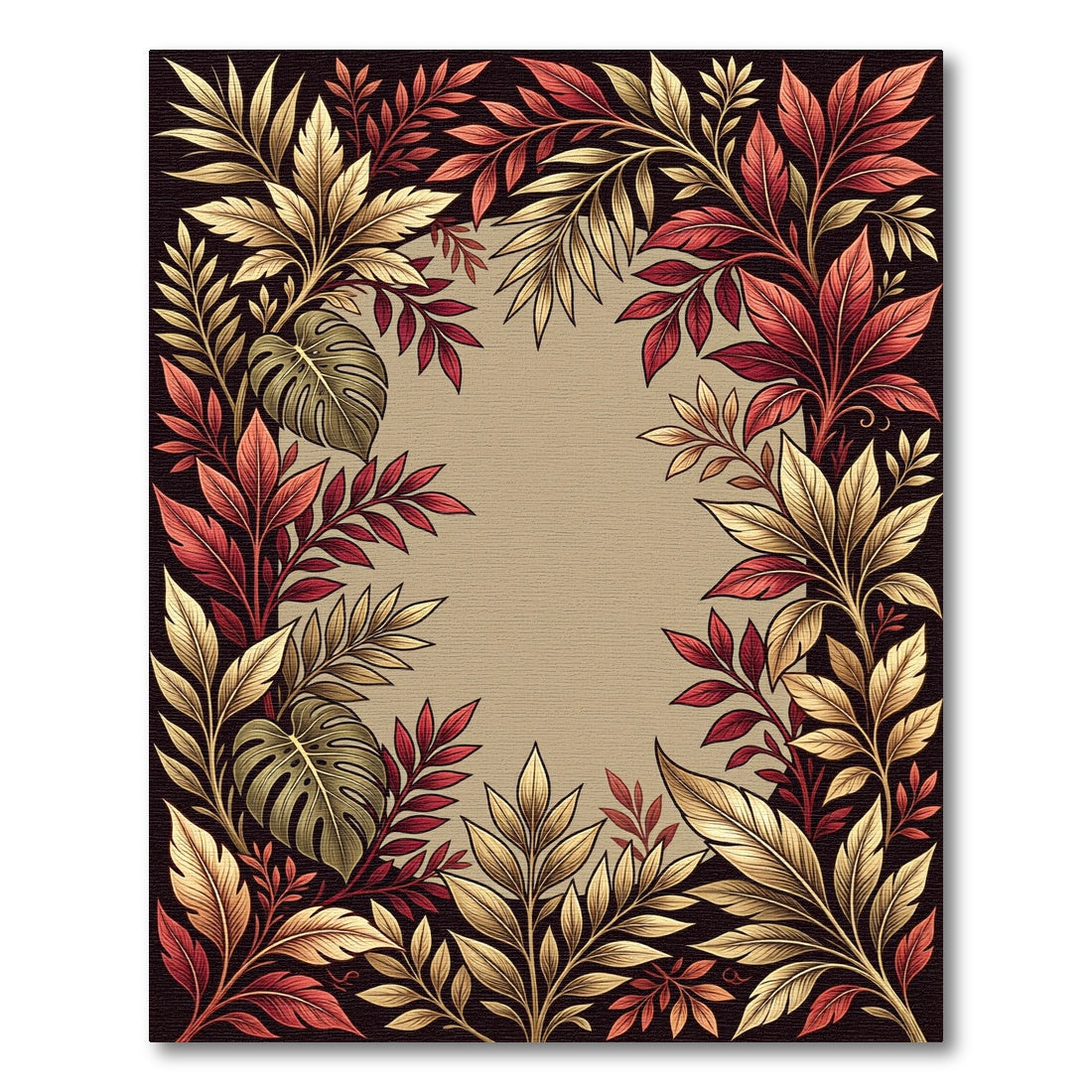 Crimson Gold Leafy Vine Border Rug