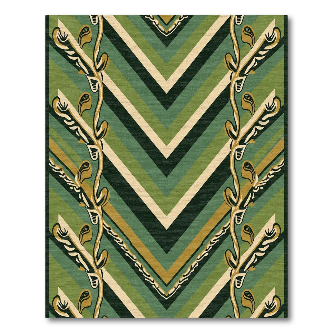 Earthy Green Chevron Vine Composition Rug