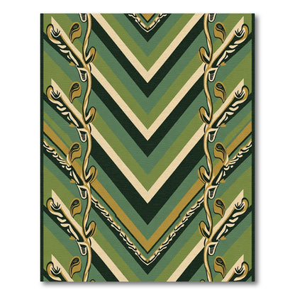 Earthy Green Chevron Vine Composition Rug