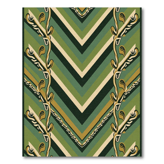 Earthy Green Chevron Vine Composition Rug
