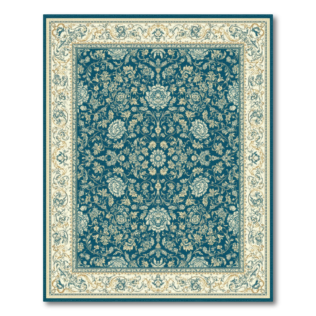 Floral Blue and Teal Floral Persian Area Rug
