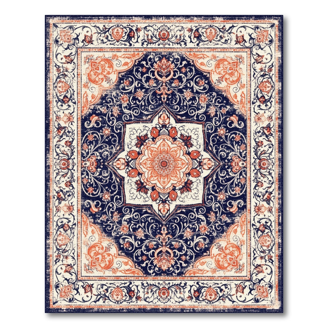Navy Blue Floral Persian Area Rug