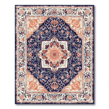 Navy Blue Floral Persian Area Rug