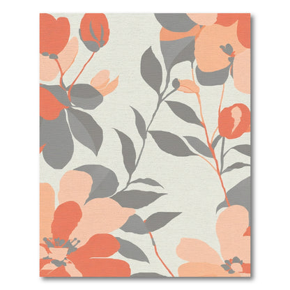 Coral Gray Blossom Meadow Arrangement Rug