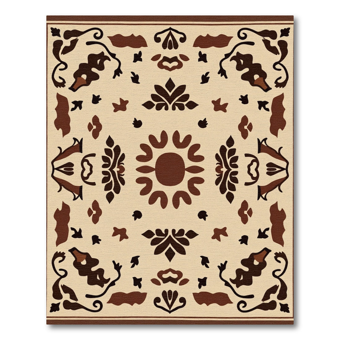 Brown Floral Medallion Symmetry Rug
