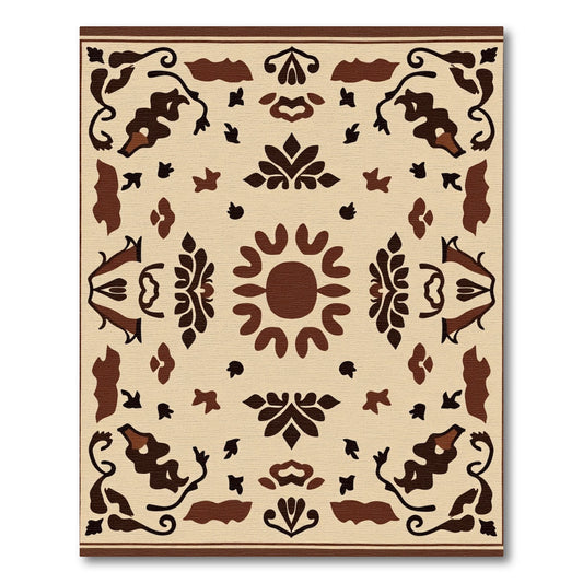 Brown Floral Medallion Symmetry Rug