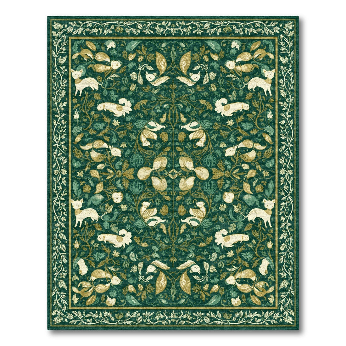 Green Floral Vintage Wildlife Area Rug
