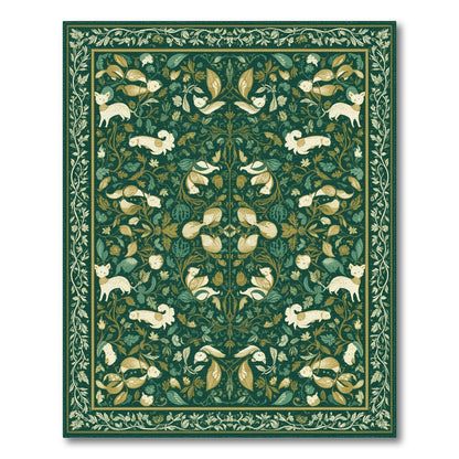 Green Floral Vintage Wildlife Area Rug