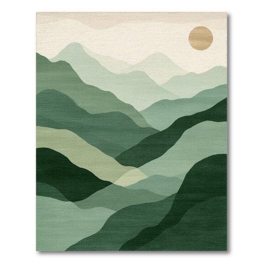 Green Layered Mountain Landscape Area Rug