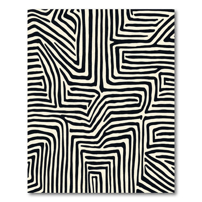 Black Cream Labyrinth Lines Rug