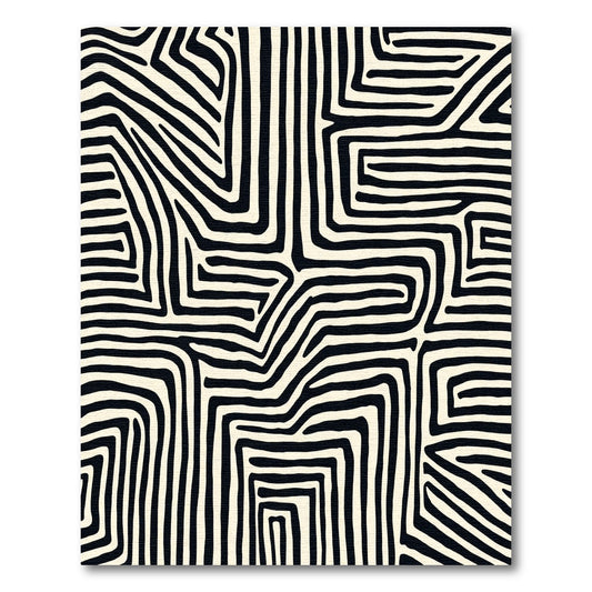 Black Cream Labyrinth Lines Rug