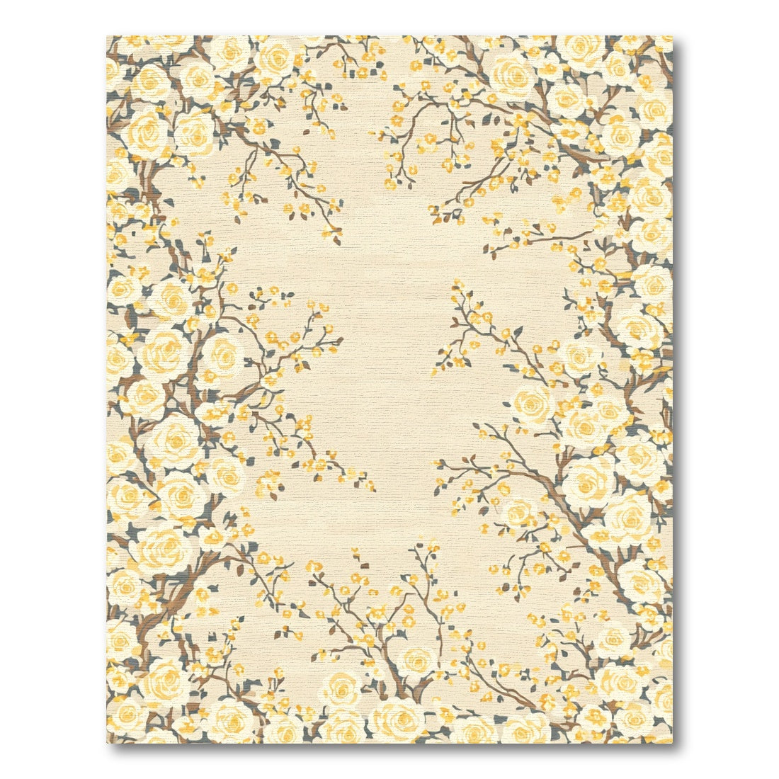 Creamy Yellow Rose Blossom Branches Rug