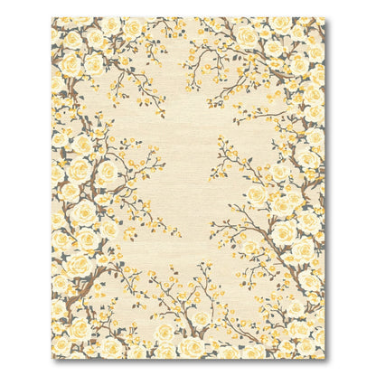 Creamy Yellow Rose Blossom Branches Rug