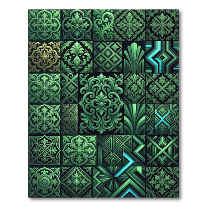 Emerald Green Art Deco Collage Rug