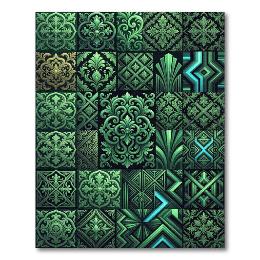 Emerald Green Art Deco Collage Rug