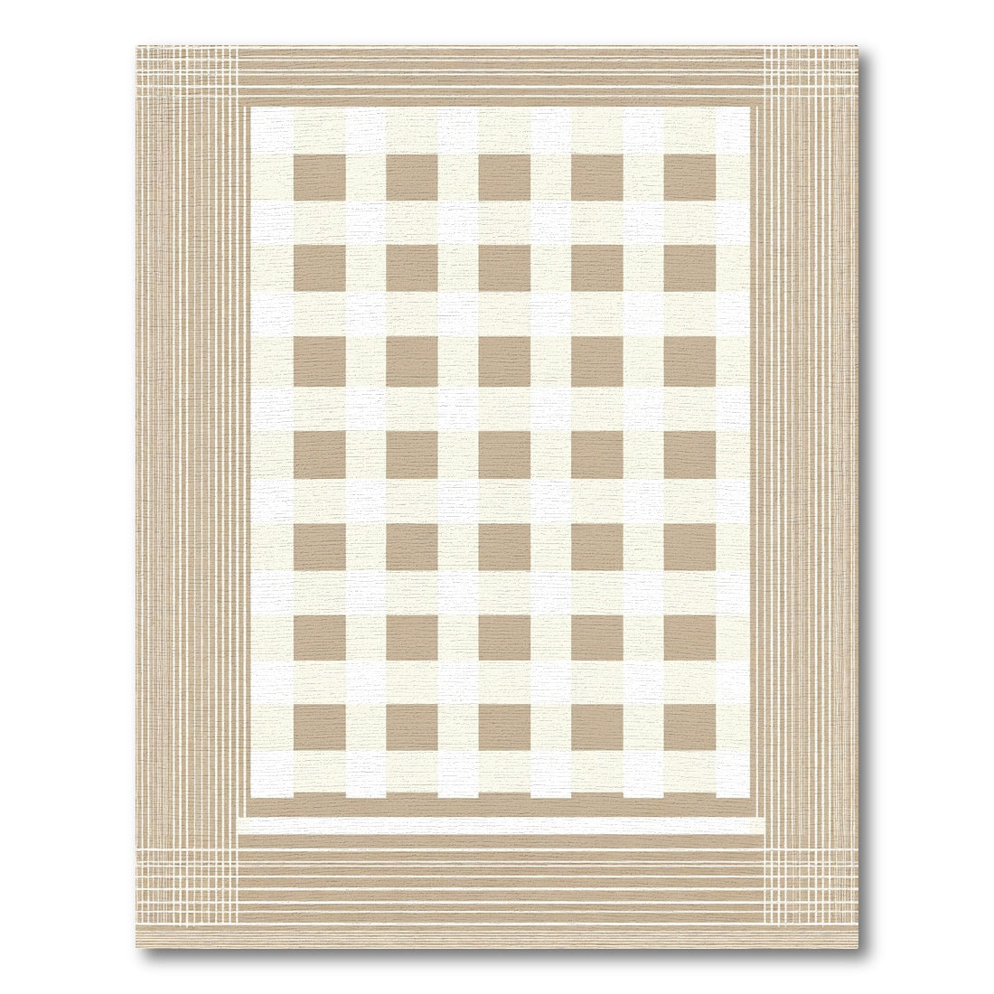 Classic Tan Gingham Plaid Area Rug