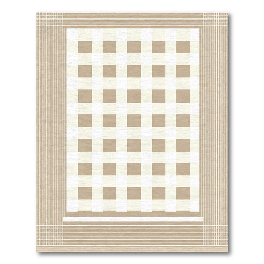 Classic Tan Gingham Plaid Area Rug