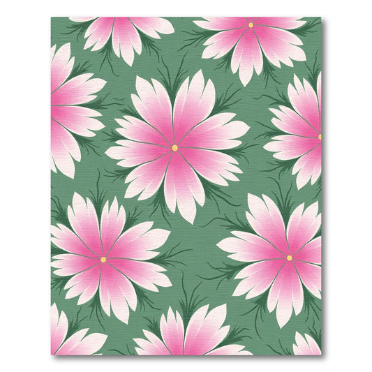 Pink Floral Garden Green Rug