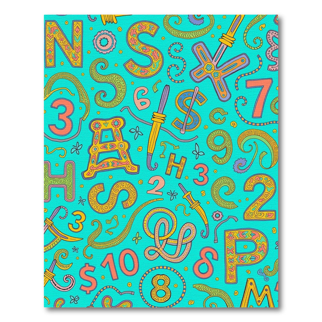 Whimsical Alphabet Numbers Turquoise Tapestry Rug
