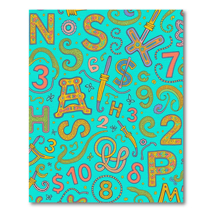 Whimsical Alphabet Numbers Turquoise Tapestry Rug