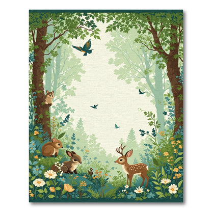 Enchanted Forest Animals Woodland Scene Rug