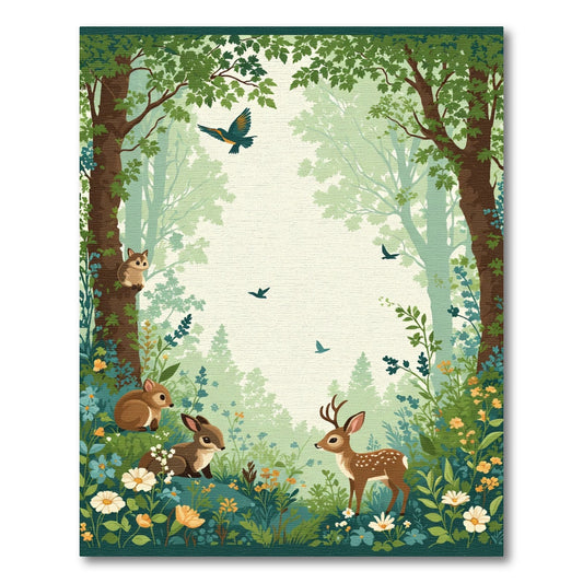 Enchanted Forest Animals Woodland Scene Rug