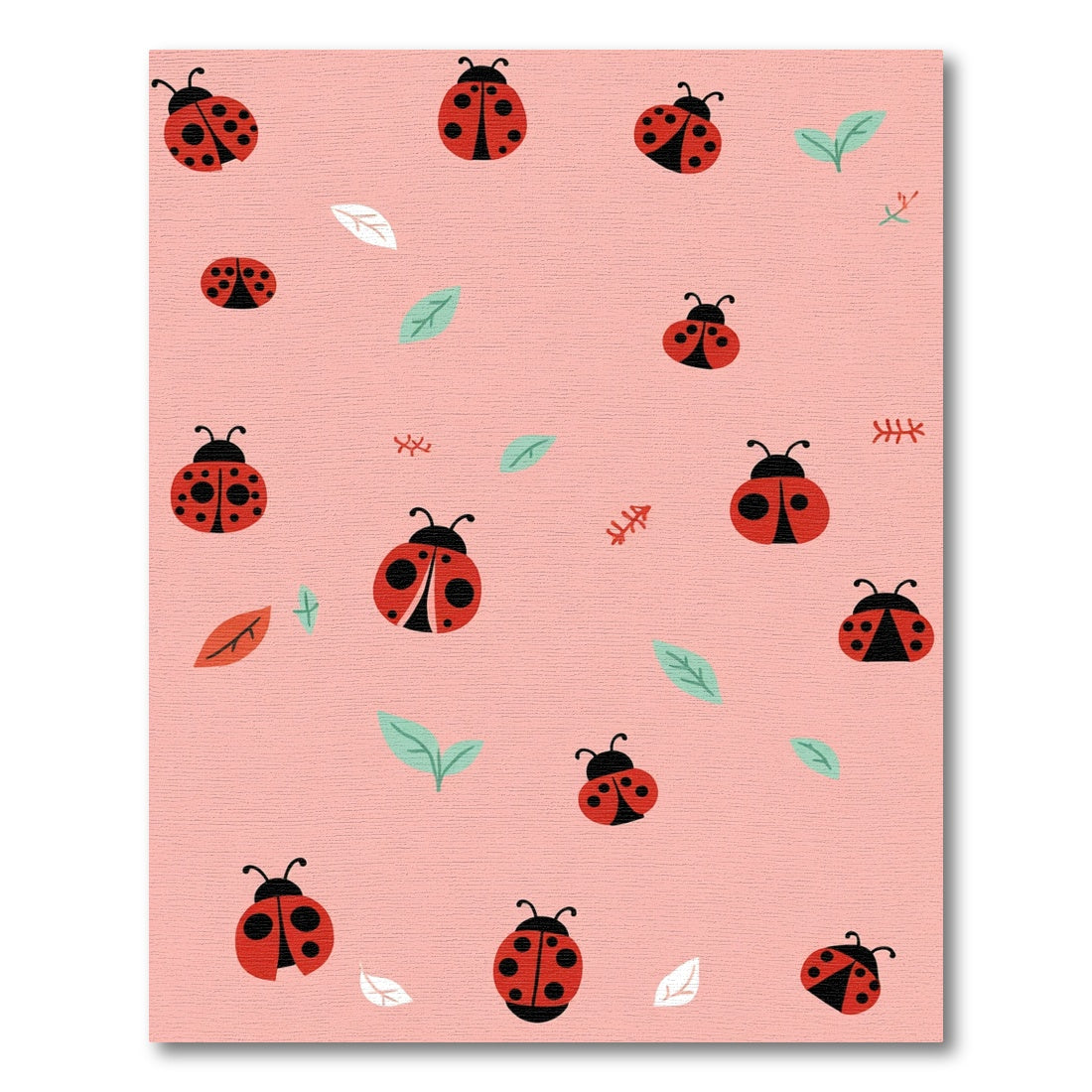 Cute Red Ladybugs Across Soft Pink Rug