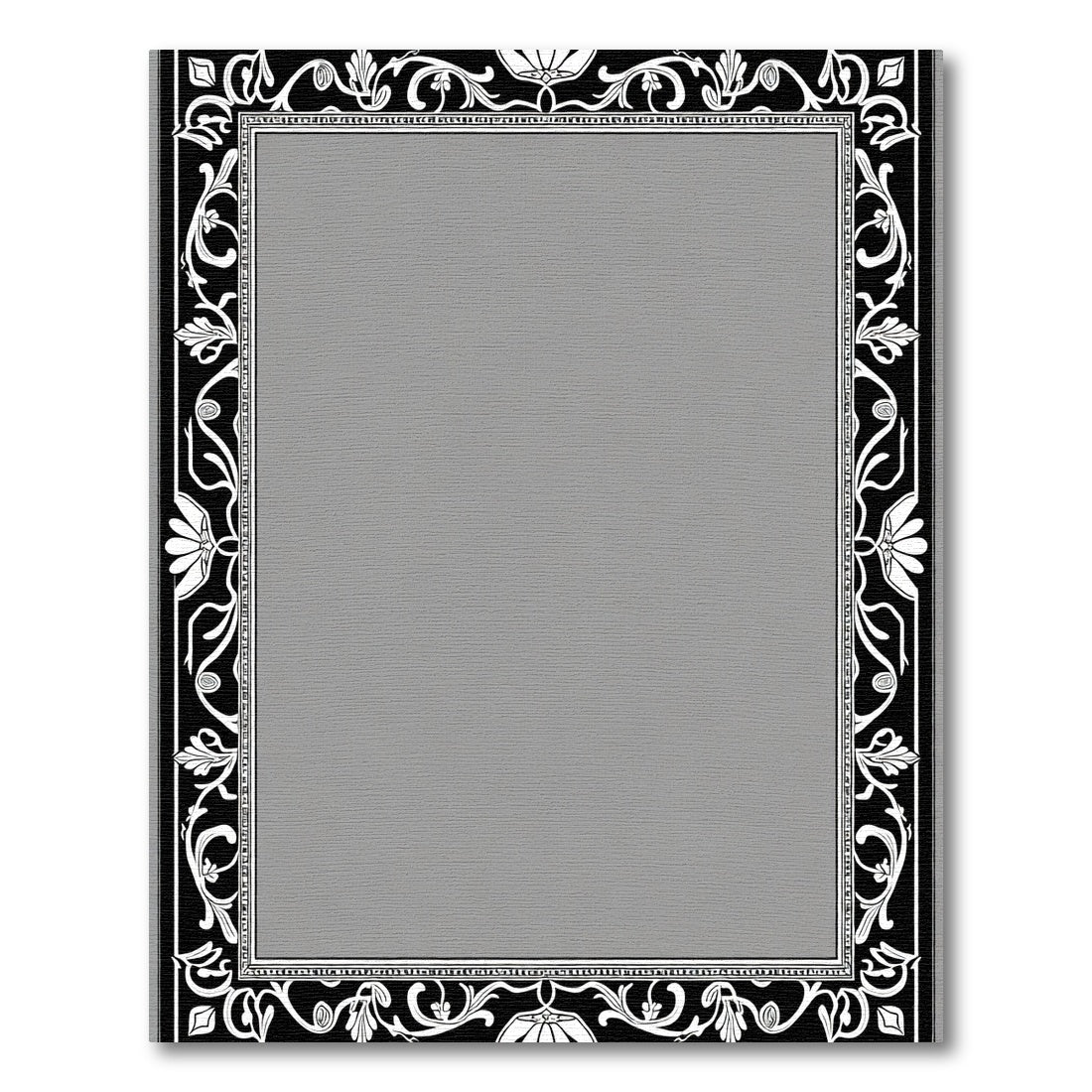 Luxe Black White Floral Scroll Frame Rug