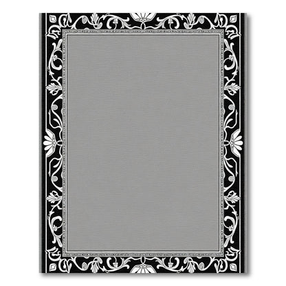 Luxe Black White Floral Scroll Frame Rug