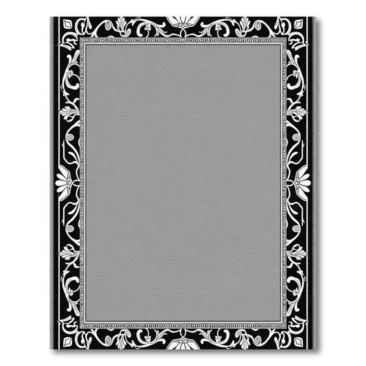 Luxe Black White Floral Scroll Frame Rug