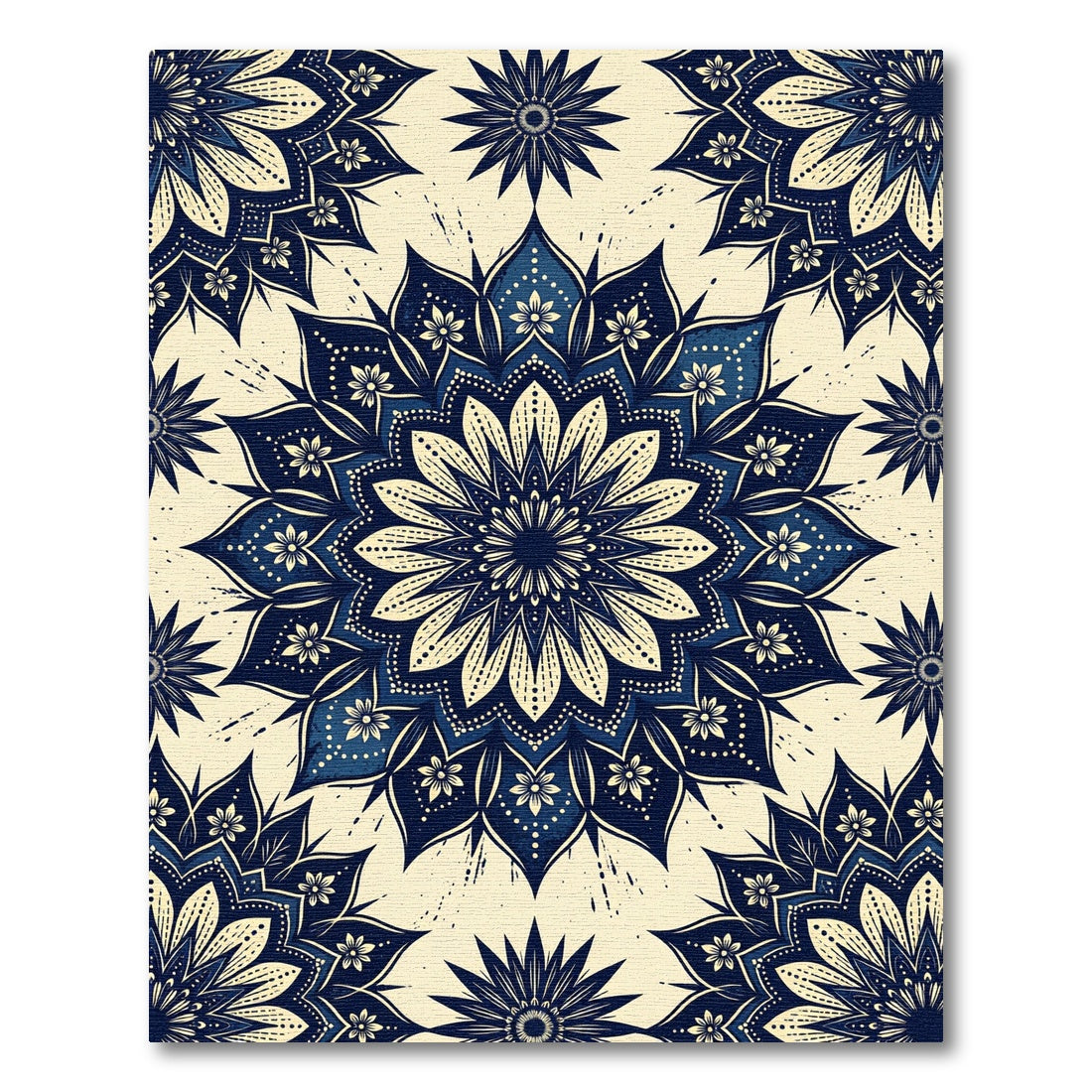 Deep Blue Floral Mandala Harmony Rug