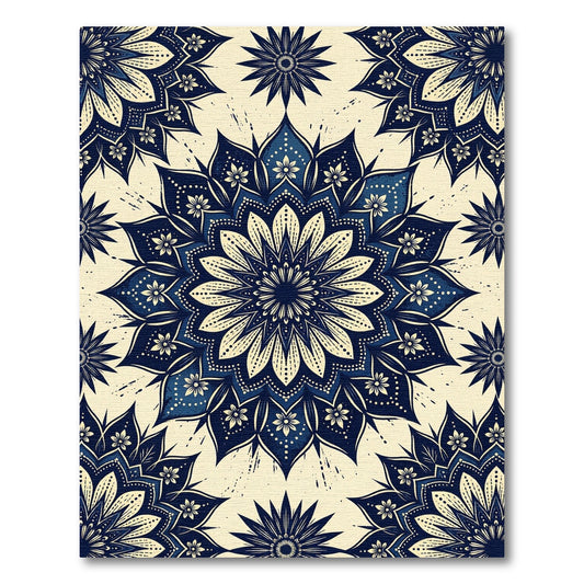 Deep Blue Floral Mandala Harmony Rug