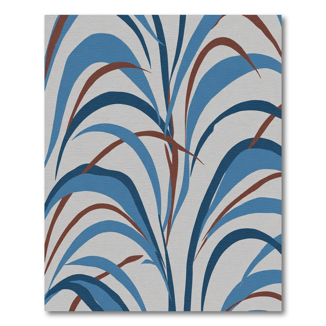 Abstract Blue Arching Leaf Pattern Rug