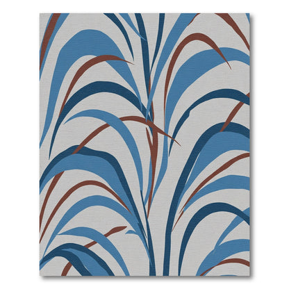 Abstract Blue Arching Leaf Pattern Rug