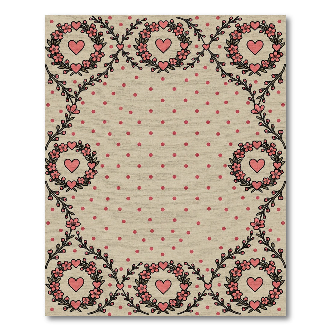 Pink Heart Floral Wreath Dots Rug