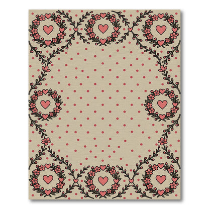 Pink Heart Floral Wreath Dots Rug