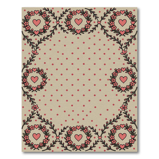 Pink Heart Floral Wreath Dots Rug