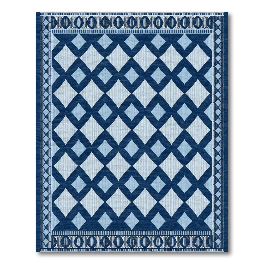 Deep Blue Diamond Geometric Border Rug