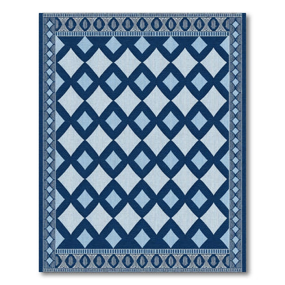 Deep Blue Diamond Geometric Border Rug