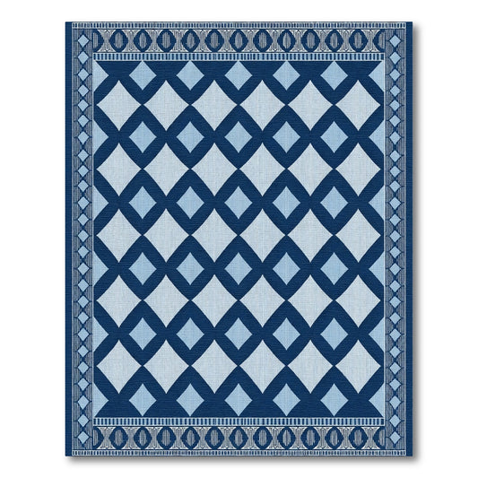 Deep Blue Diamond Geometric Border Rug