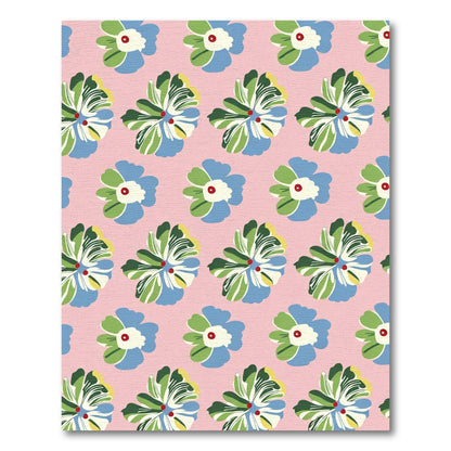 Whimsical Floral Illustration Pink Background Rug