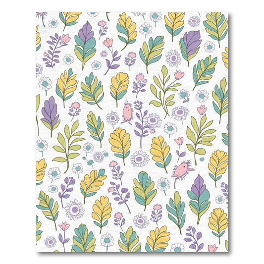 Pastel Leaf and Flower Garden Illustration Rug